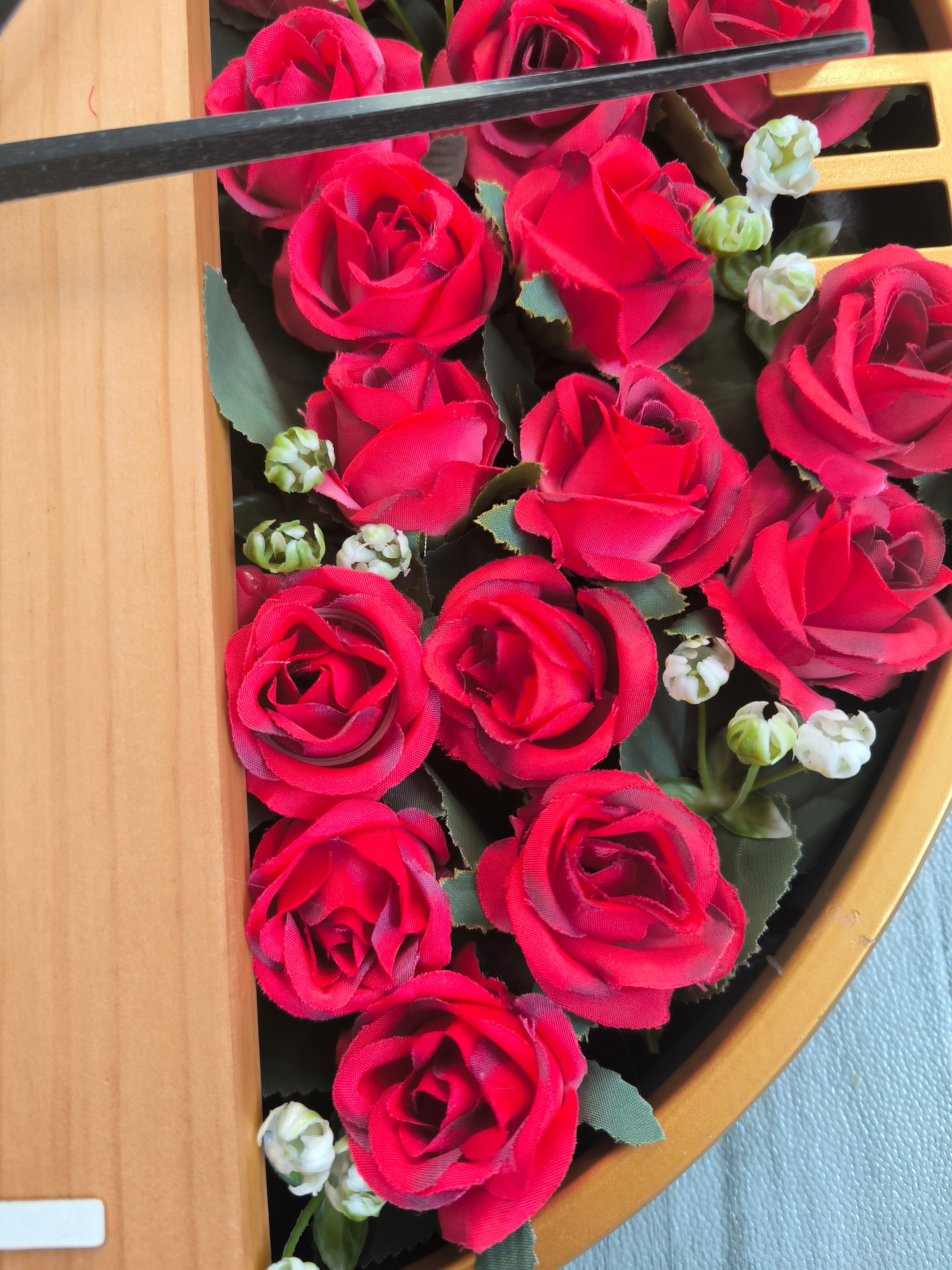 Luxury Floral Wall Clock – Handmade Wooden Clock with Red Roses