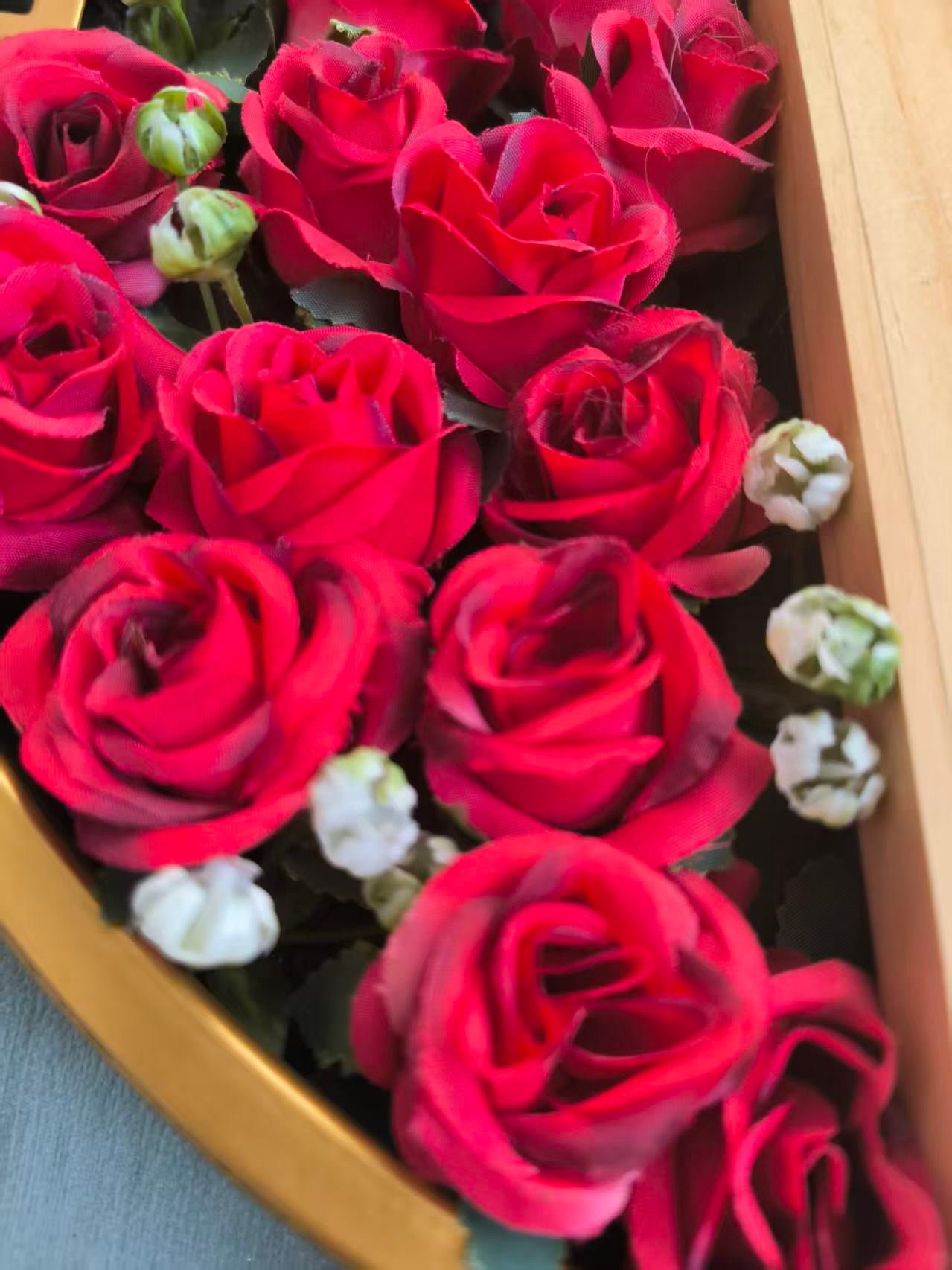 Luxury Floral Wall Clock – Handmade Wooden Clock with Red Roses