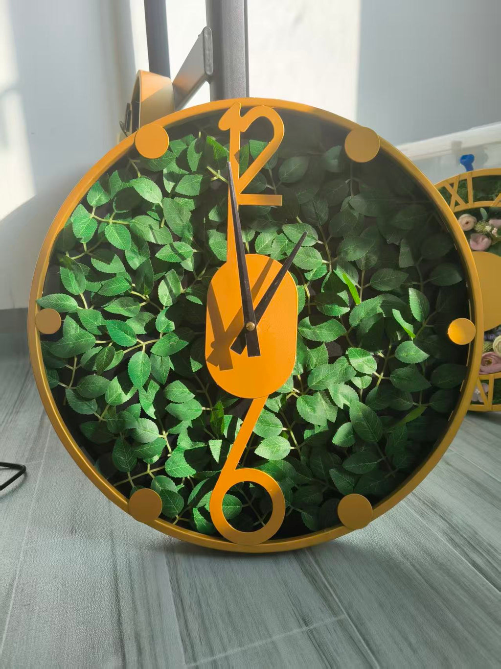 Luxury Botanical Wall Clock – Designer Green Leaf Wall Art Decor for Modern Living Spaces