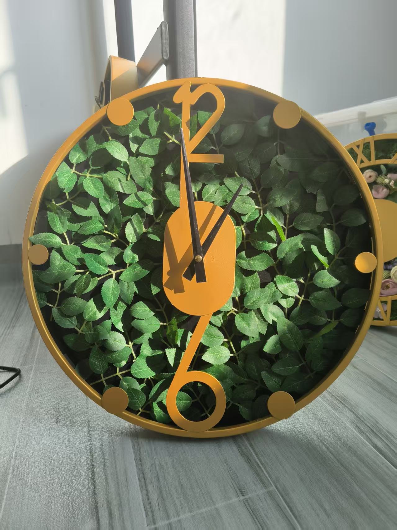 Luxury Botanical Wall Clock – Designer Green Leaf Wall Art Decor for Modern Living Spaces