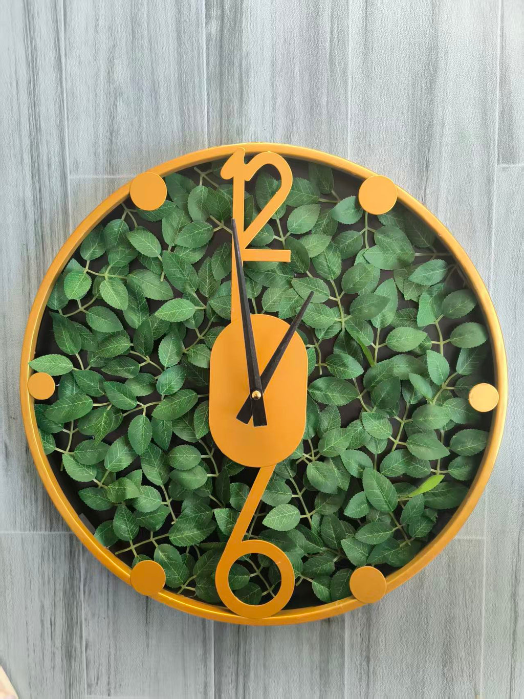 Luxury Botanical Wall Clock – Designer Green Leaf Wall Art Decor for Modern Living Spaces