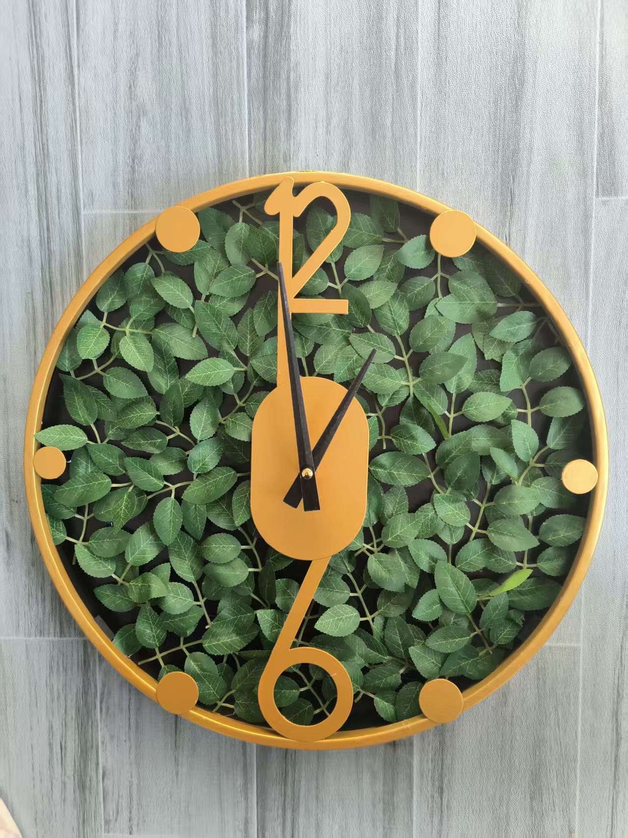 Luxury Botanical Wall Clock – Designer Green Leaf Wall Art Decor for Modern Living Spaces