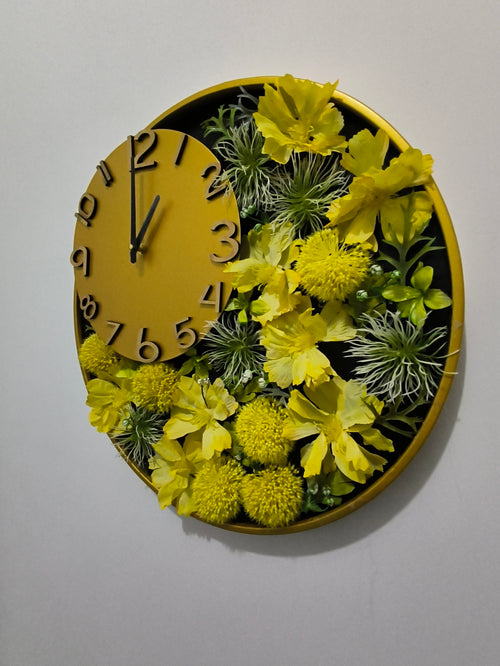 Luxury Botanical Floral Wall Clock – Handmade Marigold & Cosmos Art Decor Clock