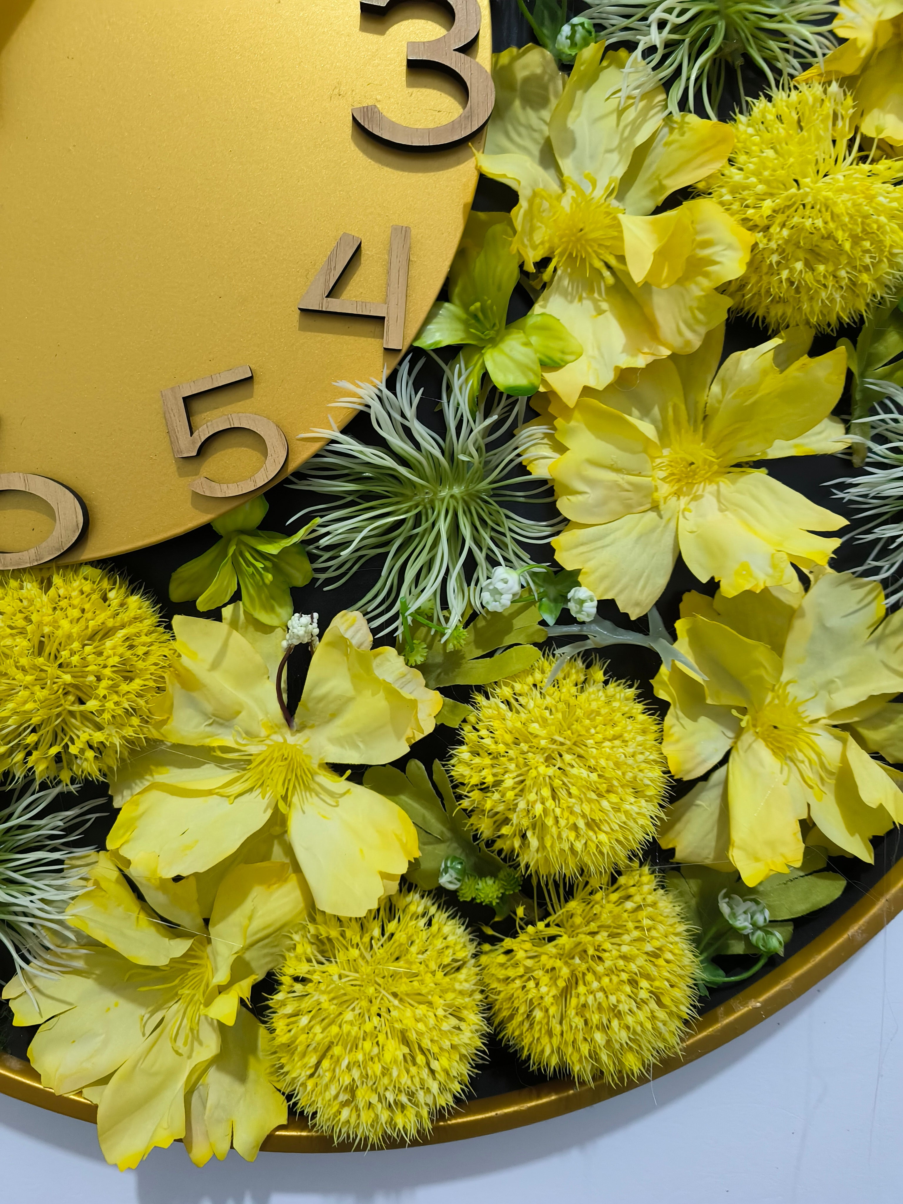 Luxury Botanical Floral Wall Clock – Handmade Marigold & Cosmos Art Decor Clock