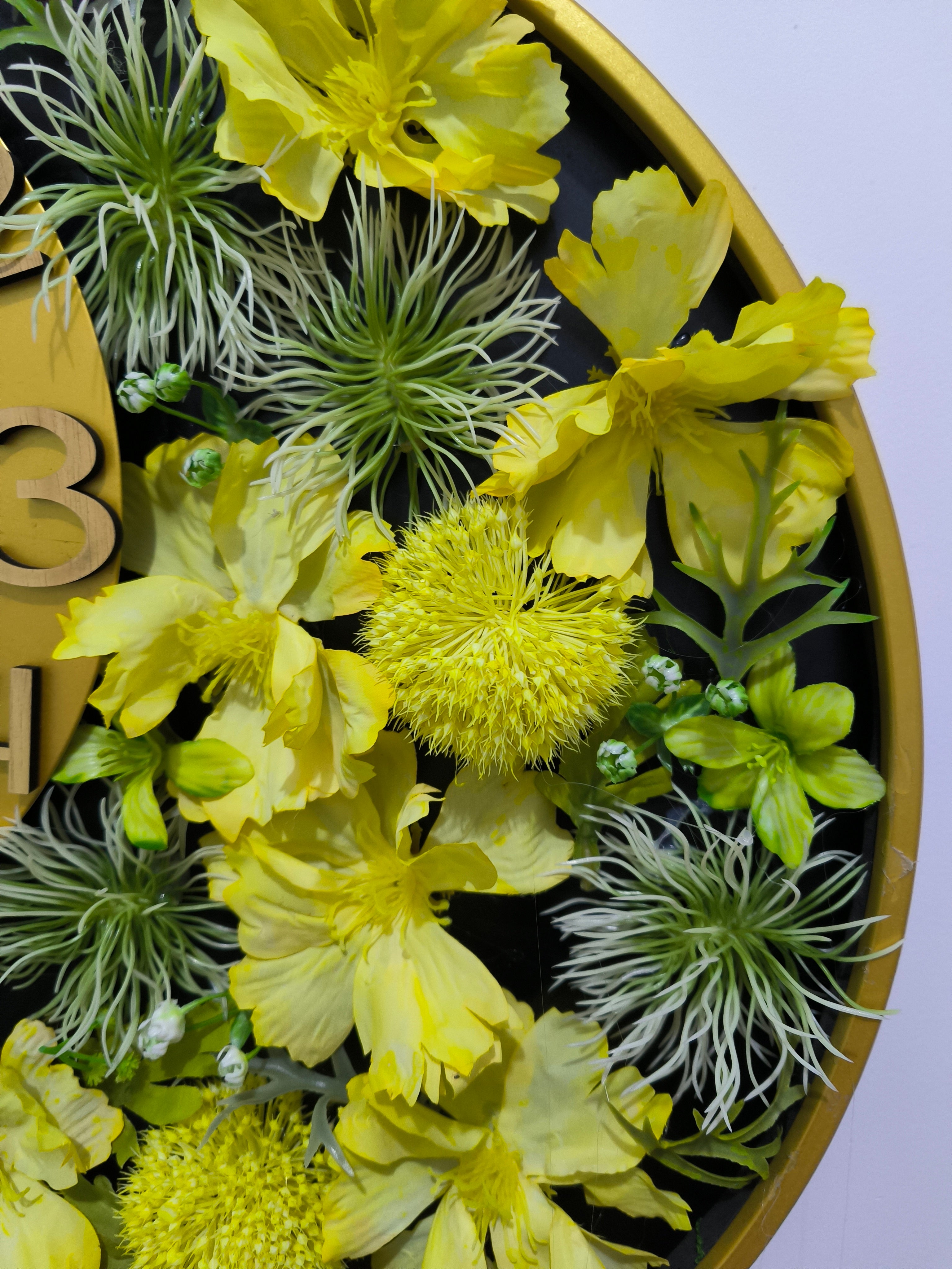 Luxury Botanical Floral Wall Clock – Handmade Marigold & Cosmos Art Decor Clock